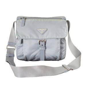 Prada blue nylon triangle logo vela crossbody bag